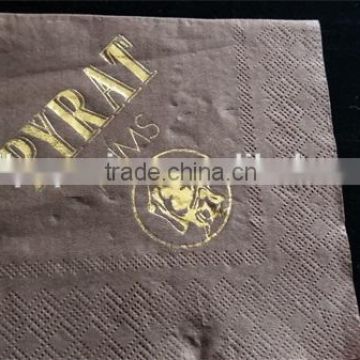 100% virgin wood pulp Dyeing paper napkins printed gold foil logo