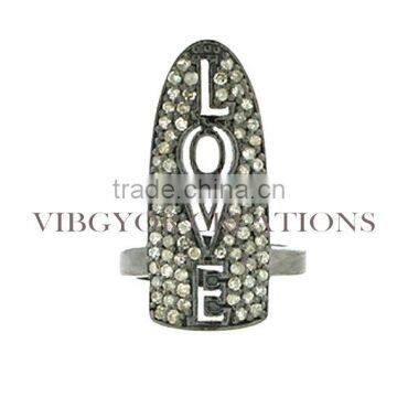 Attractive Male Ring Pave Diamond Silver Lovely Ring ,Special Love letters 92.5 Sterling Silver Pave Nail Ring