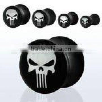 Black acrylic plug with skull logo