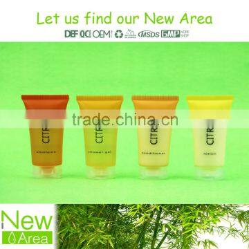 trasparent screw cap tube pack hotel cosmetic liquids shampoo conditioner bath gel body lotion