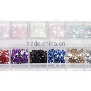 12 Mixed Colors 2mm Round Nail Art Rhinestones Decoration Glitter Nail Art Decoration Free Shipping