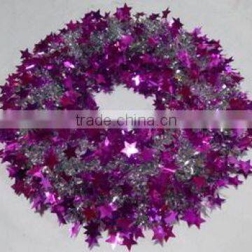 2015 Cheap PET Tinsel Wreath with Roseo Star