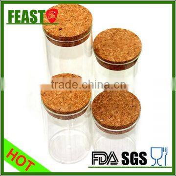 Europe food safe policy customized round glass jar with cork lid