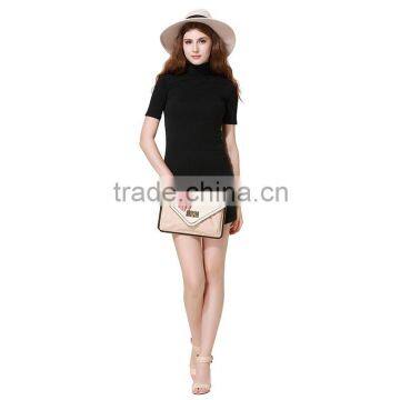 Women's Turtleneck Short Sleeve Knit Stretchy Tank Mini Dress Black Solid Dress Manufacturer Factory Guangzhou photo-2
