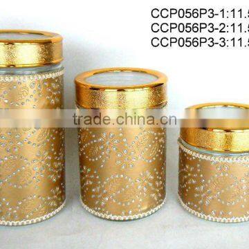 CCP056P3 glass jar with leather coating