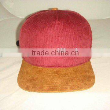 Suede flat brim snapback hat plain snap adjustable corduroy cap