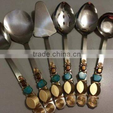 LATEST DESIGN STEEL WITH BRASS CUTLERY SET