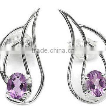 0.65ctw Genuine Amethyst Oval .925 Sterling Silver Stud Earrings