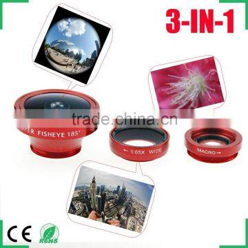 3 in 1 Universal Clip Smartphone Camera Lens 0.65X Wide Angle 185 Degree Fish Eye Lens Macro