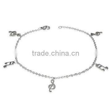 Musical Treble Clef Notes Charm Lobster Clasp Stainless Steel Anklet Bracelet