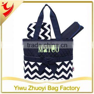 Personalized Diaper Bag in Navy Blue Chevron Monogrammed, 420D Oxford