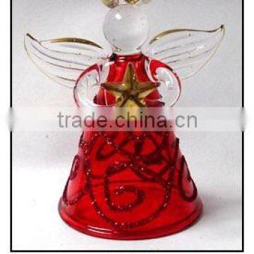 Chirstmas Red Hanging Glass Angel with Golden Star