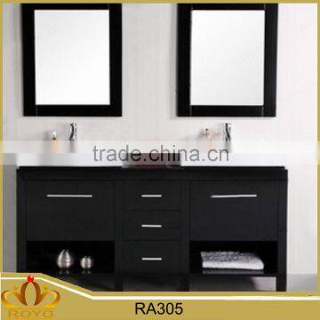 Modern double sink mirror waterproof mdf bathroom furniture cabinet RA305