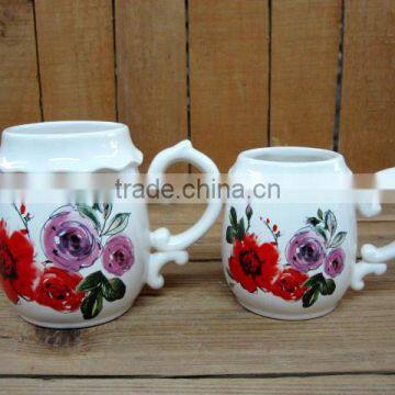 Flower Decal Ceramic Mugs with Handle