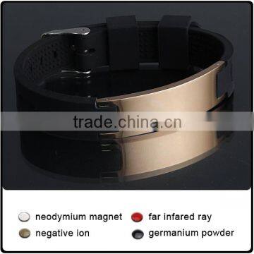 Promotional cheap personalized custom health energy element stainless steel silicone bracelet with metal