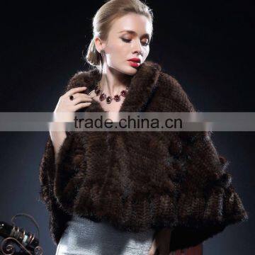 New Product Real Brown Knitted Mink Fur Cape for Fashion Women Cheap Price Shawl