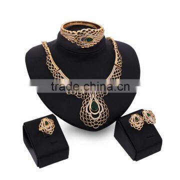 Luxury Green Stone Jewelry Set Peacock Gold Jewlery Set For Wedding Bride