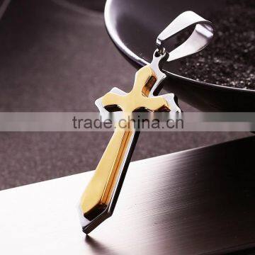 Retro European And Amerian Style Titanium Steel Gold Inlaied Silver Cross God Pendant Chain Necklaces For Christianity Church photo-5