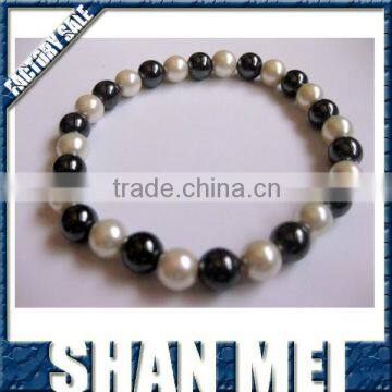 Elastic Hematite Beads Bracelet with agate bead