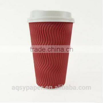 16oz red S ripple wall paper coffee cups with lids China factory