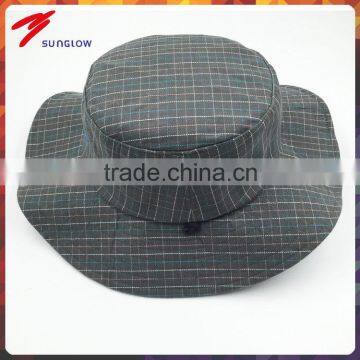 Wholesale herringbone checked cotton bucket hat with string