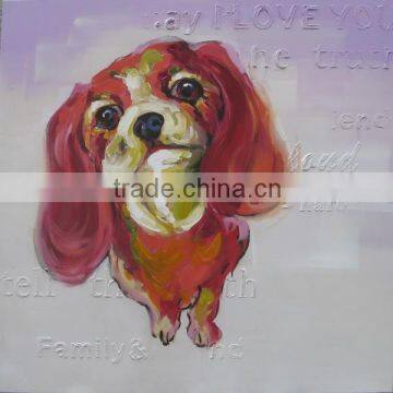 Pure Handmade Canvas Dog Pet Oil Painting,Cute Puppy Portrait Painting