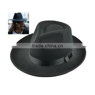 Men's Vintage Style Genuine Wool Felt Wide Brim Fedora Pork Pie Hat Cap Black