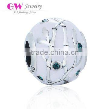 D189 christmas silver round beads,enamel white bamboo with crystal charms