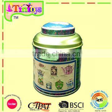 Tea Caddy Round Tin Box