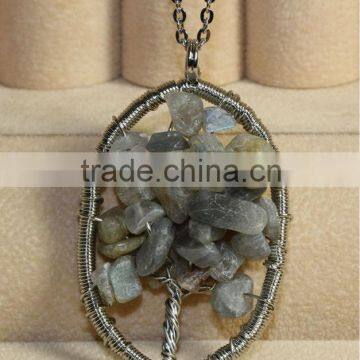 Handcraft Wire Wrap Tree Of Life Charm Chips Stone Oval Pendants