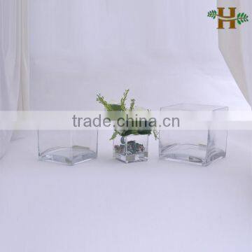 cheap square glass vase,clear square block candle holder glass