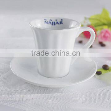 Custom Logo White Porcelain Tea Cup and Saucer Wholesale