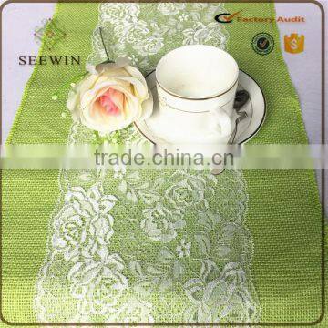 Color Dyed Environmental Hotsale Natural Jute Table Runner With White Lace photo-4