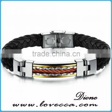 Jewelry Handmade PU Braided Leather Handcuff Charm Bracelet For Men photo-3