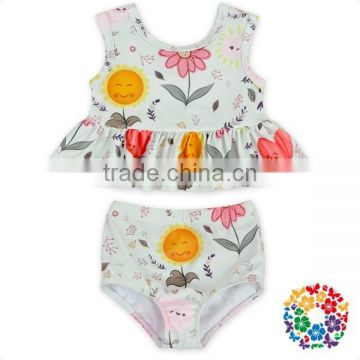 sweet smile sun flower ruffle short top and bloomer kids swimsuit