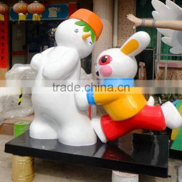 Outdoor big snowman with rabbit decoration