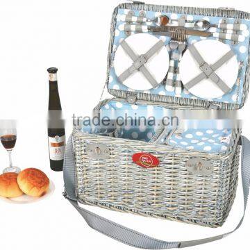 4 Pcs Melamine Plates and Wine Glasses Willow Picnic Hamper Basket photo-6
