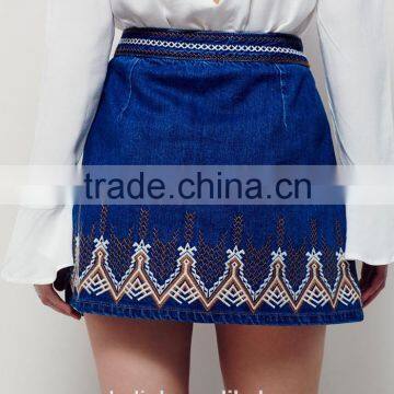 New Arrival Young Girls Embroidery Denim Mini Skirt Customized 2016 photo-4
