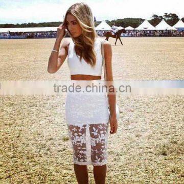 White 2 Pieces Sexy Lace Knee Length Women's HL Bandage Party Clubwear Dress photo-2