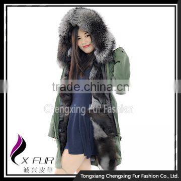 CX-G-P-04 2016 Women's Fashion Clothes Fox Fur Lined Winter Parka with Fur Hood