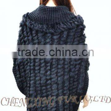 CX-B-73 Women Sweater Black Knitted Genuine Rabbit Fur Shawl photo-3