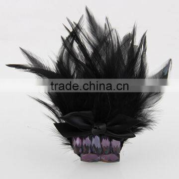 Trendy Bowknot Rhinestone Inlaid Brooches Feather Embellished Dual-use Hairpin Brooch for Costume Jewelry photo-3