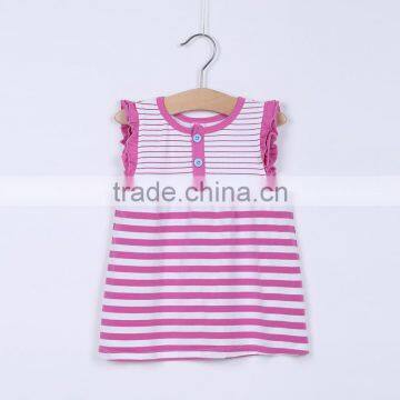 MGOO Cheap Price Cotton Girl Child Clothes Small Baby Light Blue Ruffles Striped Little Dresses CS010 photo-2