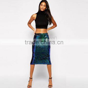 MGOO Special Branded Design Women Sequin Slinky Skirts Green Shinning Midi Party Skirts For Ladies 15145B391 photo-5
