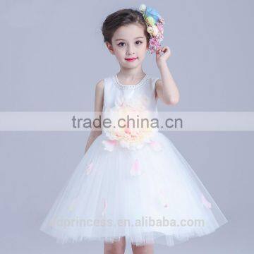 2017 beads kids clothing models big flowers white lovely kids gown dress