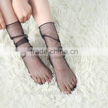 WS-24 Sexy Breathable Silk Heap Heap Soft Elasticity Black Fishnet Lace Flower Mesh Ankle Fashion Socks Summer Style photo-3