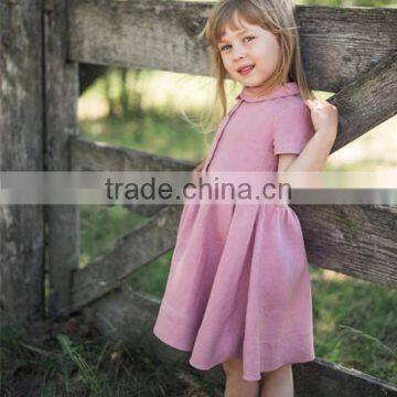 Classic Peter Pen Collar Mustard Linen Girl Child Dress Doild Kid Dress photo-4