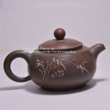 Antique Short Mouth Bamboo Hand Painted Pottery Ceramic Tea Pot photo-2