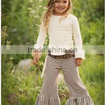 2017 Children Long Sleeve Cotton Solid White Clothes Matching Stripe Pants Boutique Little Girls Fall Outfits