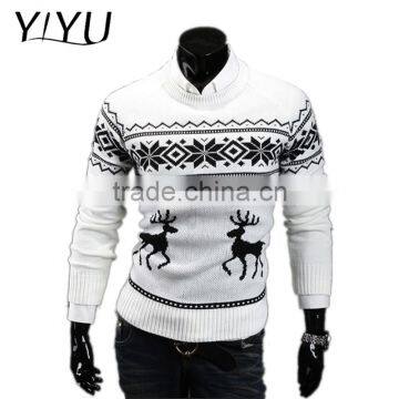 Men Christmas Pullover Custom O-neck Reindeer Jacquard Pattern Knitted Sweater photo-3